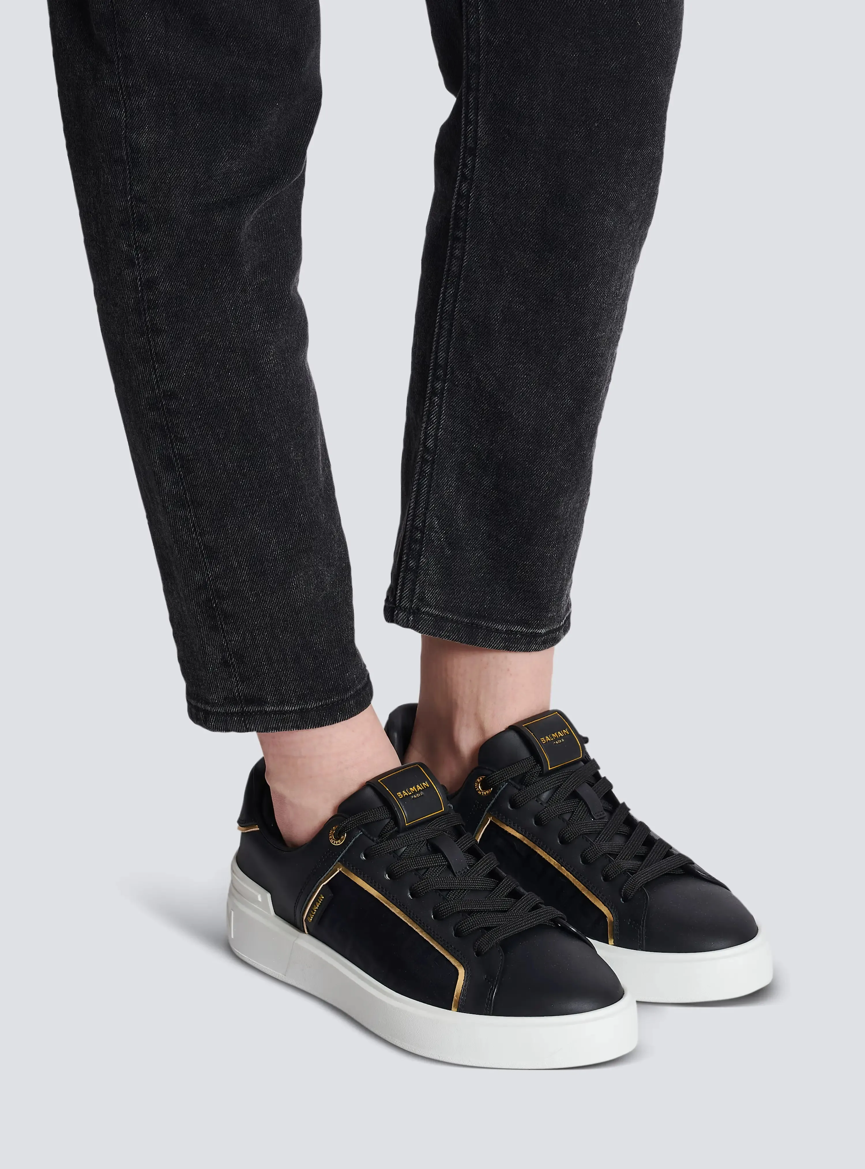 BALMAIN || B-Court Dual Color Monogrammed Nylon And Leather Sneakers