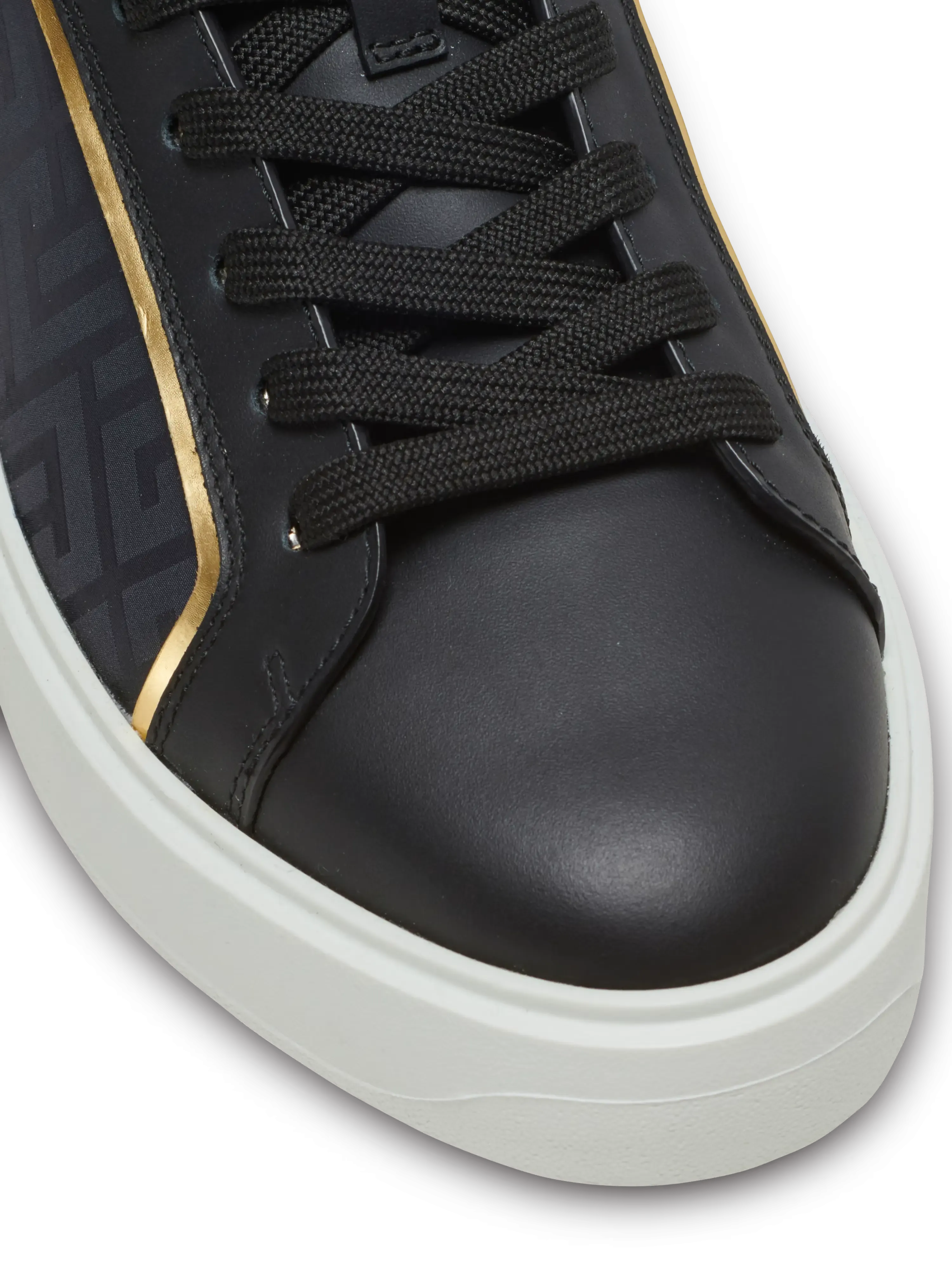 BALMAIN || B-Court Dual Color Monogrammed Nylon And Leather Sneakers