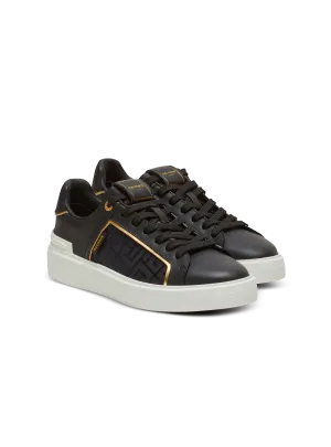 BALMAIN || B-Court Dual Color Monogrammed Nylon And Leather Sneakers