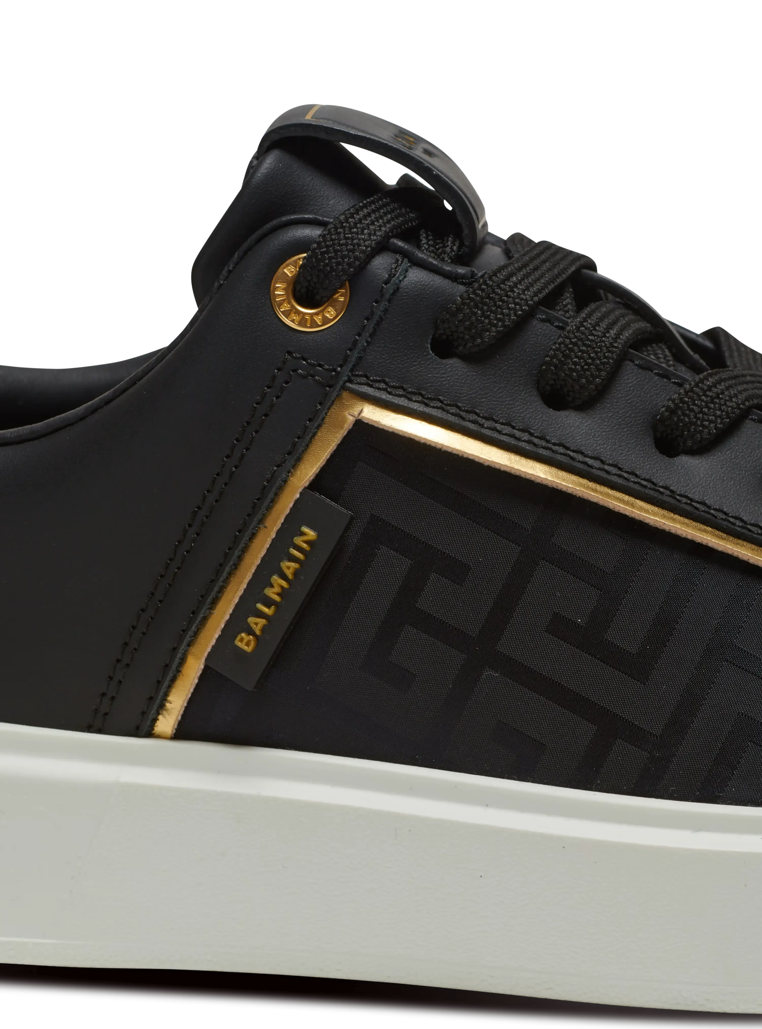 BALMAIN || B-Court Dual Color Monogrammed Nylon And Leather Sneakers