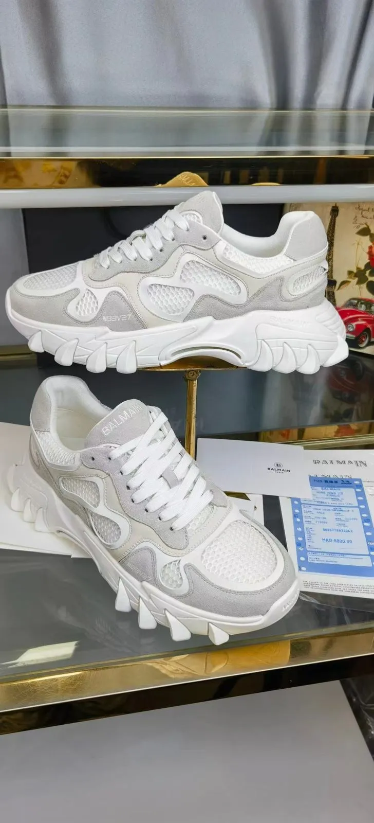 BALMAIN || B-EAST LOGO COMBO SNEAKER IN WHITE
