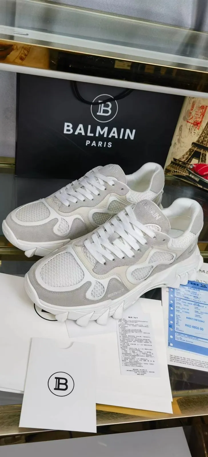 BALMAIN || B-EAST LOGO COMBO SNEAKER IN WHITE