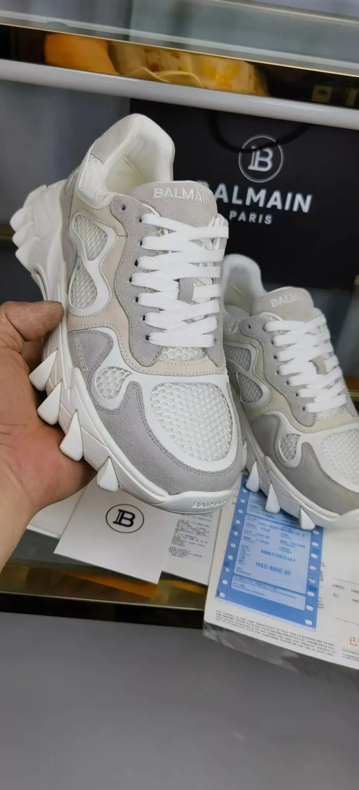 BALMAIN || B-EAST LOGO COMBO SNEAKER IN WHITE
