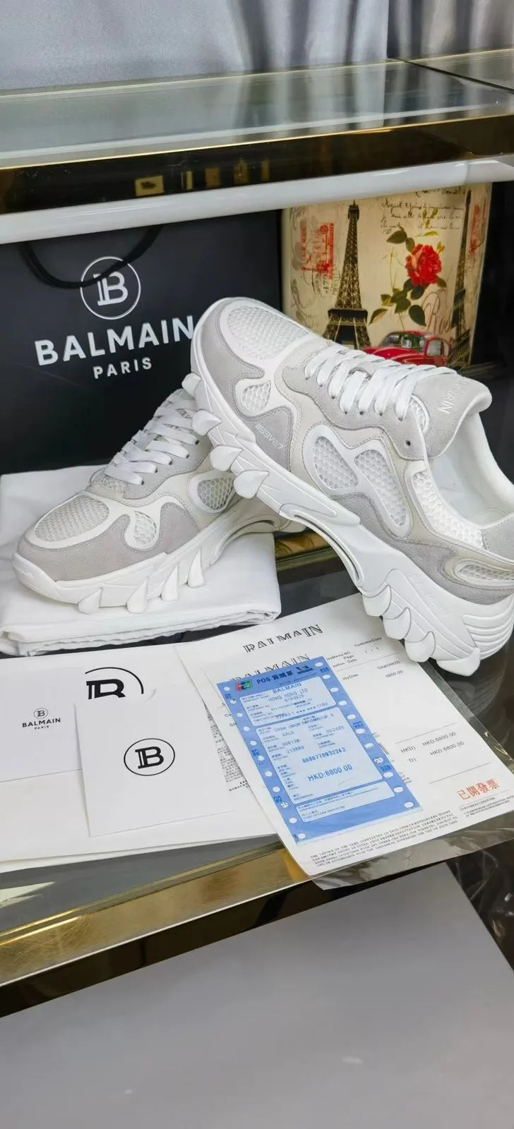 BALMAIN || B-EAST LOGO COMBO SNEAKER IN WHITE