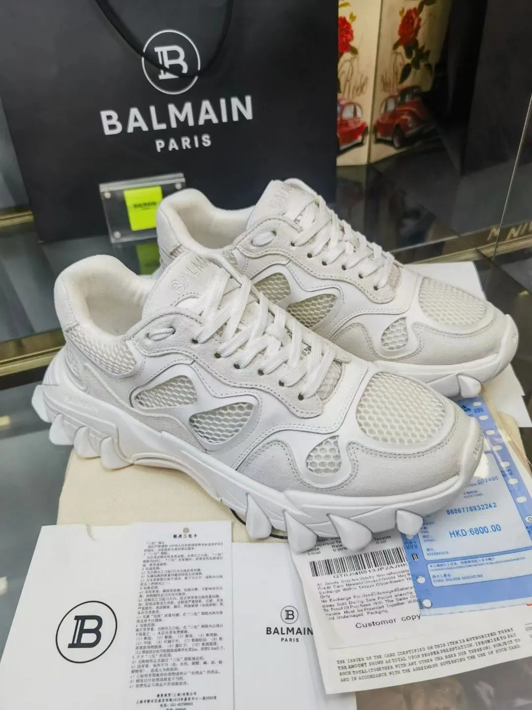 BALMAIN || B-EAST LOGO COMBO SNEAKER IN WHITE