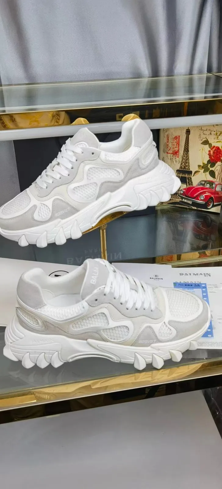 BALMAIN || B-EAST LOGO COMBO SNEAKER IN WHITE