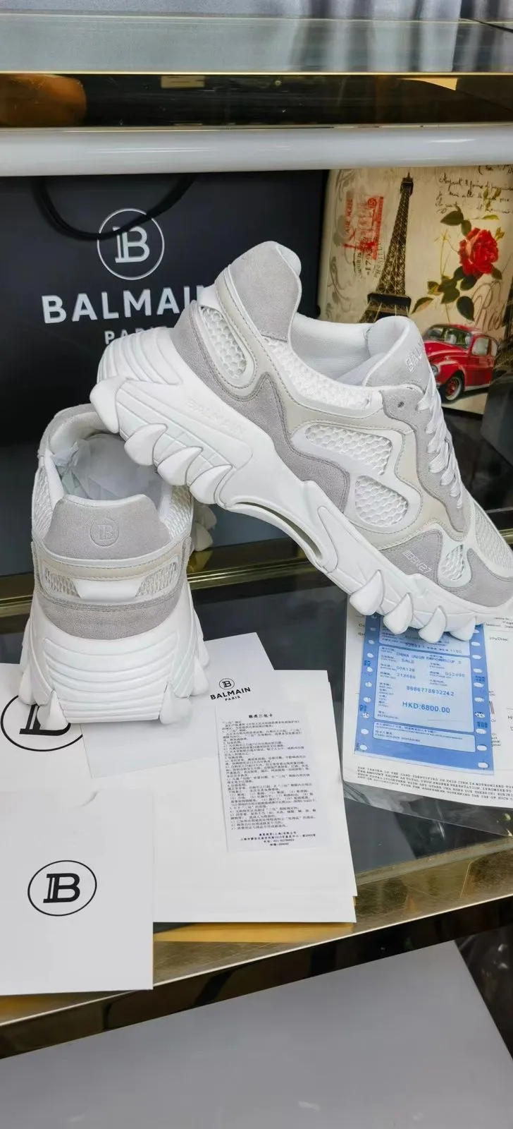 BALMAIN || B-EAST LOGO COMBO SNEAKER IN WHITE