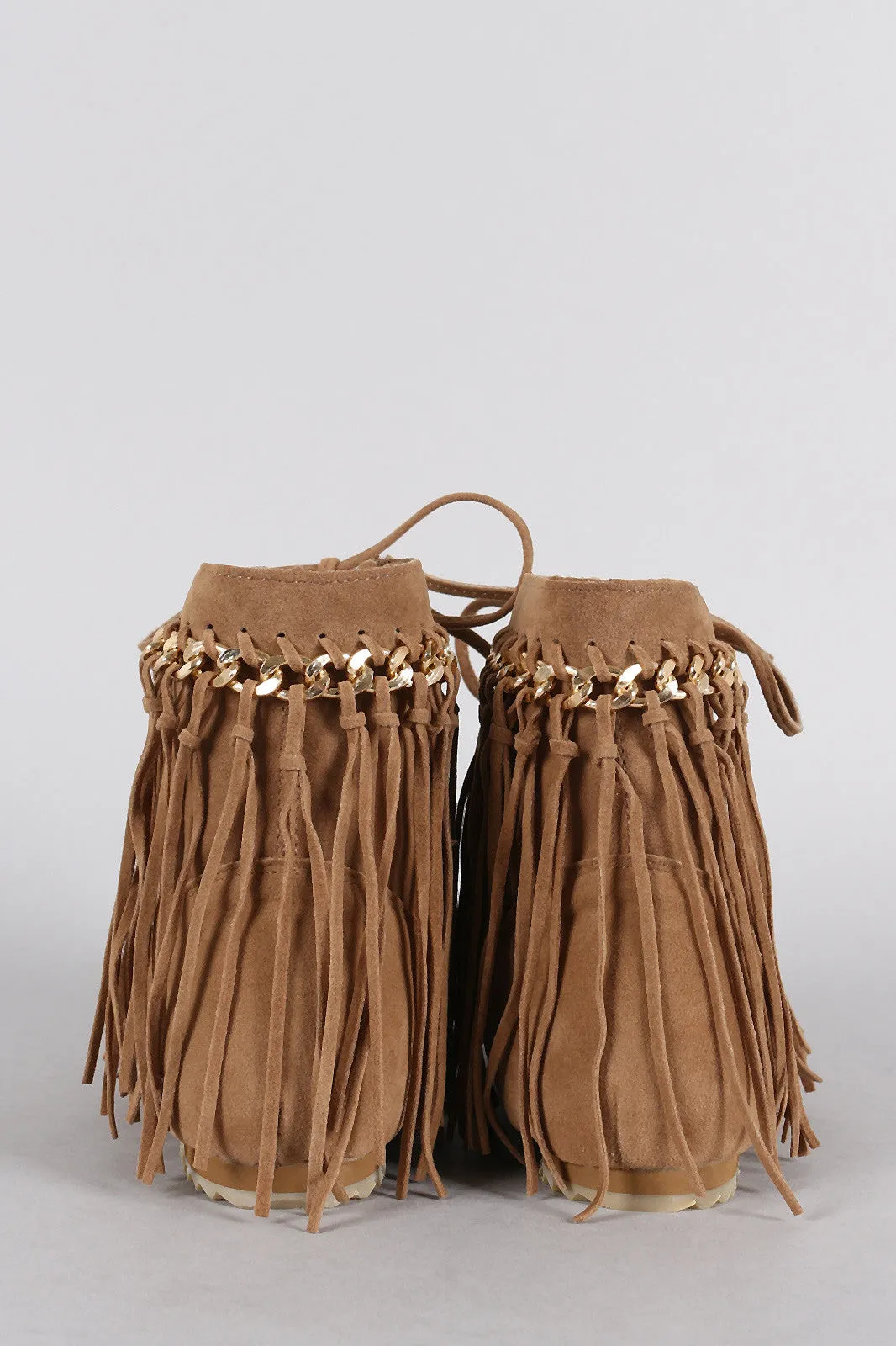 Bamboo Booties Chain Moccasin Lace Super savings Fringe Up Worldwide coverage Link Suede Flat