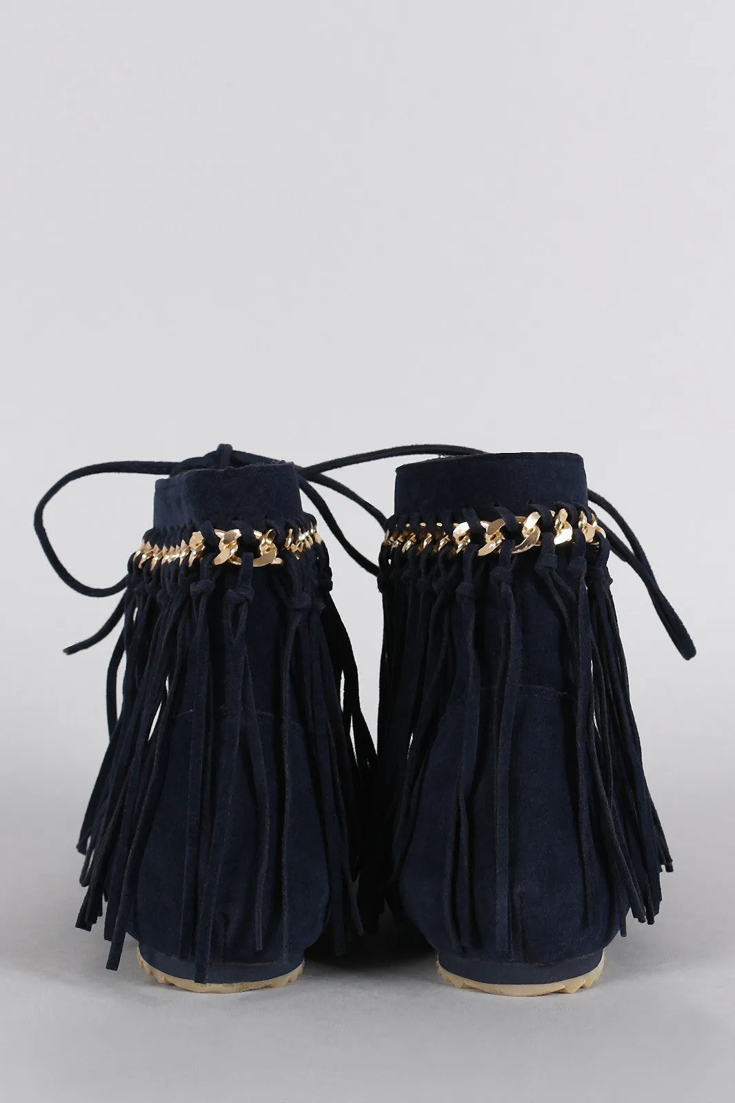 Bamboo Booties Chain Moccasin Lace Super savings Fringe Up Worldwide coverage Link Suede Flat