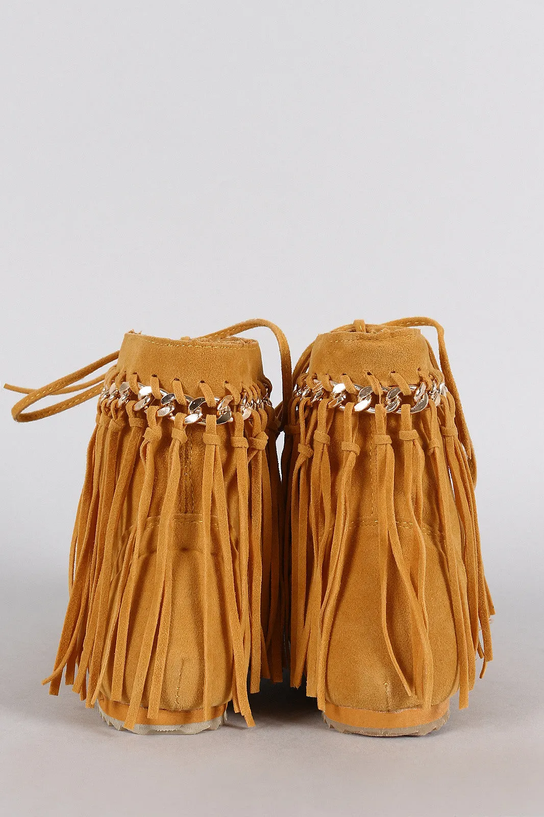 Bamboo Booties Chain Moccasin Lace Super savings Fringe Up Worldwide coverage Link Suede Flat