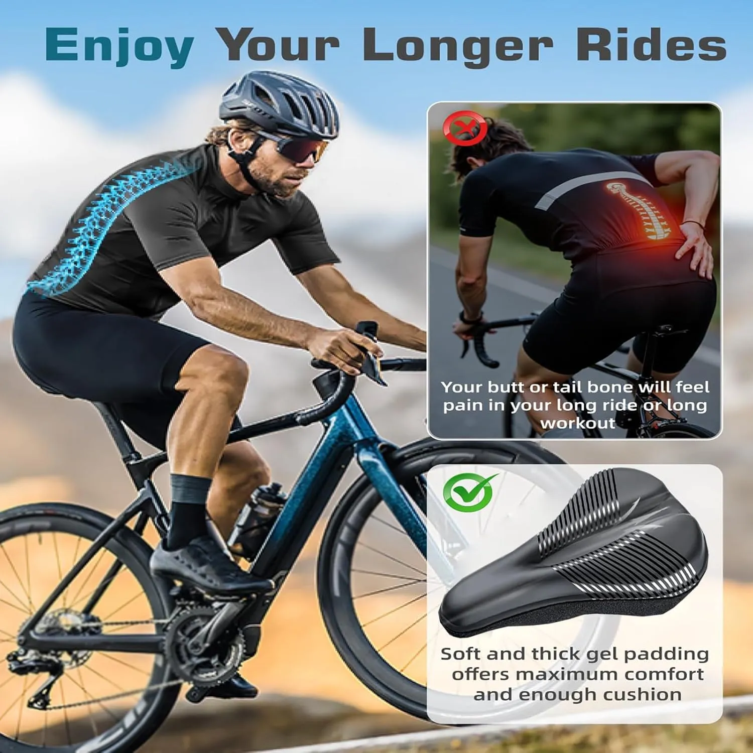 Bike Seat Cushion for Diamondback Overdrive 27.5 Pro Overdrive 29er Podium 7 Podium Equipe, Memory Foam & Gel Padded Cover Bicycle Seat for Men Women Shock-Absorbing Comfort Bike Seat Pad,B