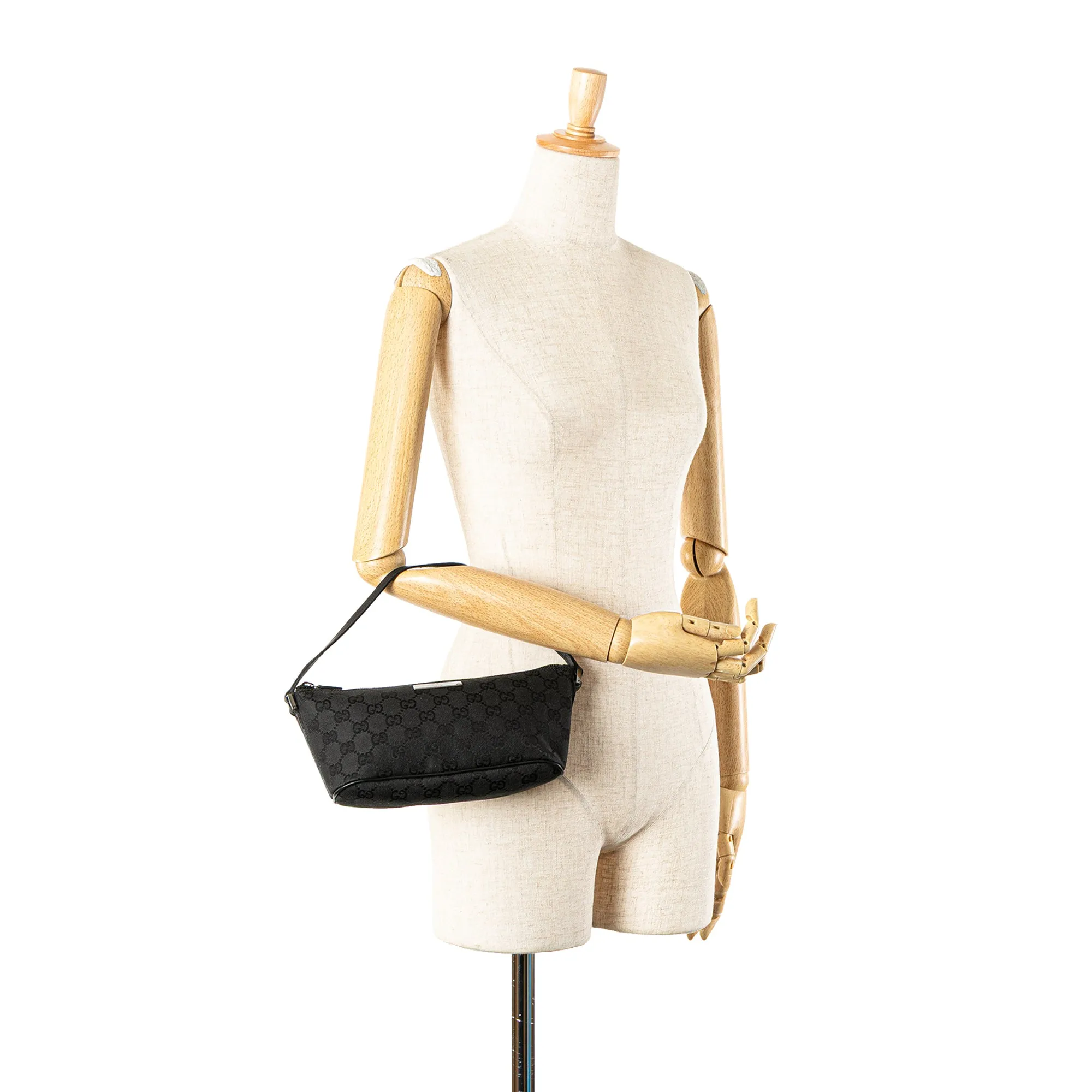 Black Gucci GG Canvas Boat Shoulder Bag