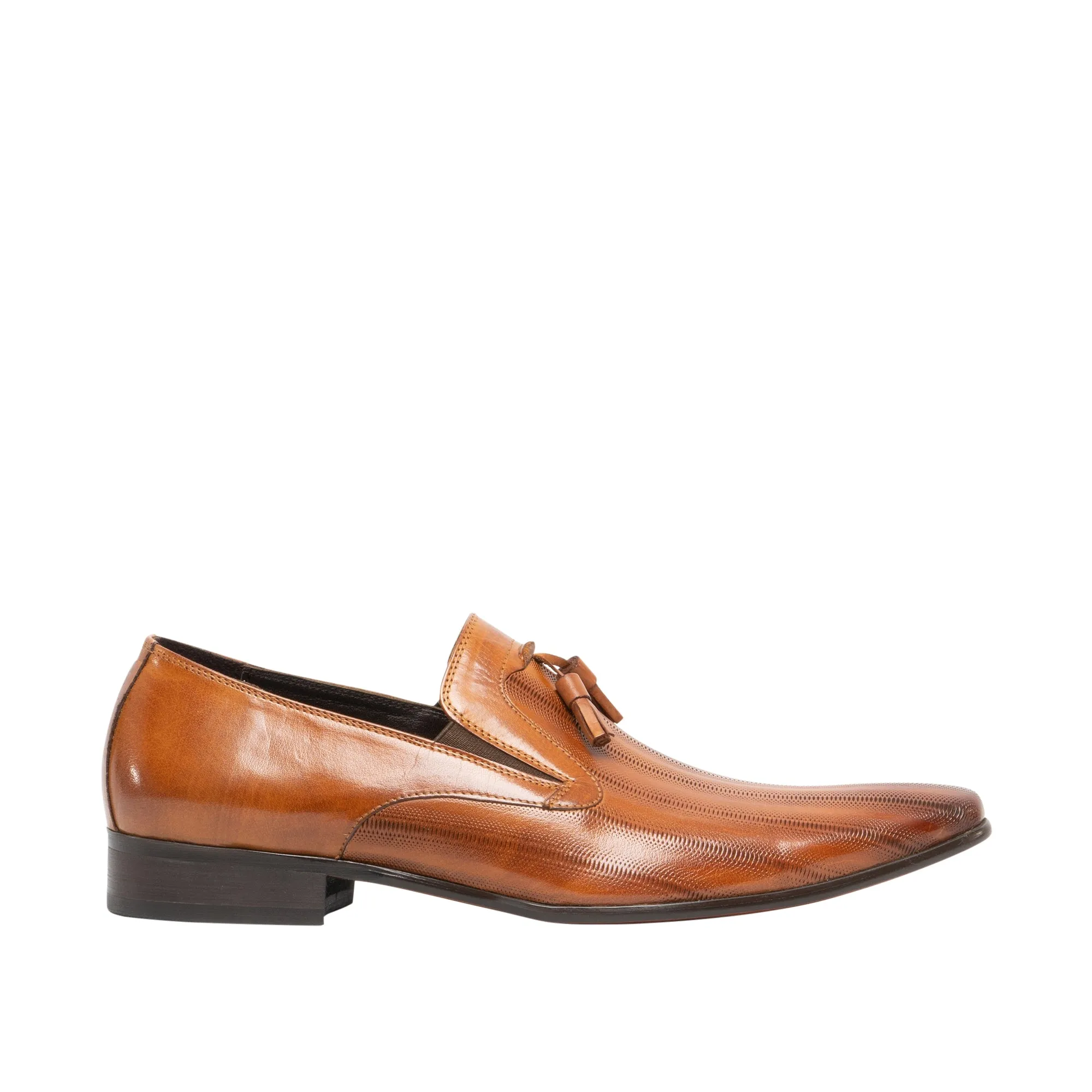 Blakeseys WESTMORELAND Mens Leather Etched Pointed Tassel Loafers Tan