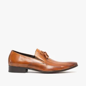 Blakeseys WESTMORELAND Mens Leather Etched Pointed Tassel Loafers Tan