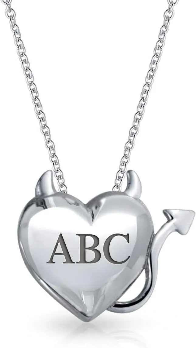 Bling Jewelry Personalized Devil Horn Heart Shape Slide Pendant Necklace For Friend Polished Sterling Silver Necklace Custom Engraved