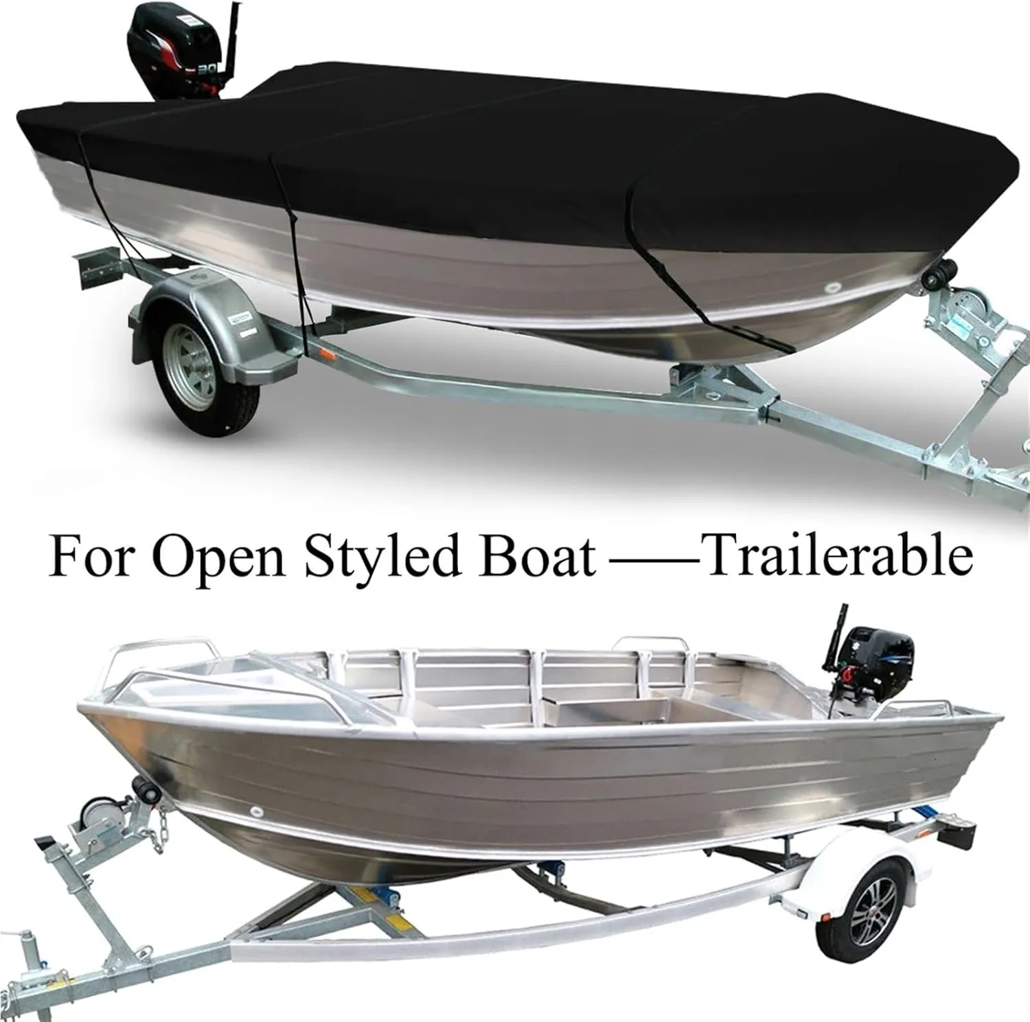 Boat Cover 210D Canvas Trailable Boat Cover Ski Boat Covers Waterproof Dust-Proof ﻿ Towable Heavy-Duty Open Canopy Fishing Boat and Speedboat Waterproof
