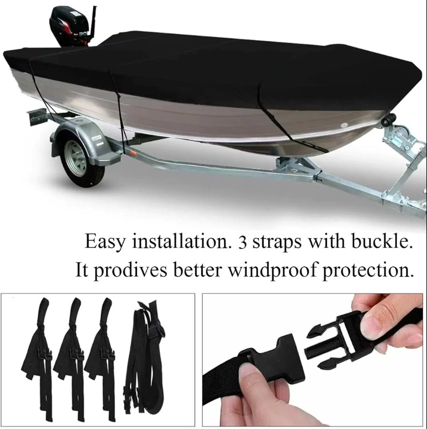 Boat Cover 210D Canvas Trailable Boat Cover Ski Boat Covers Waterproof Dust-Proof ﻿ Towable Heavy-Duty Open Canopy Fishing Boat and Speedboat Waterproof