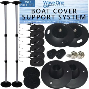 Boat Cover Support Poles with 6 Straps and Snaps | Adjustable Small to Large Aluminum Marine Posts System | Strong Marine Set for Pontoon Jon Bowrider Boat Canvas Tarps Tops (2 Pack)