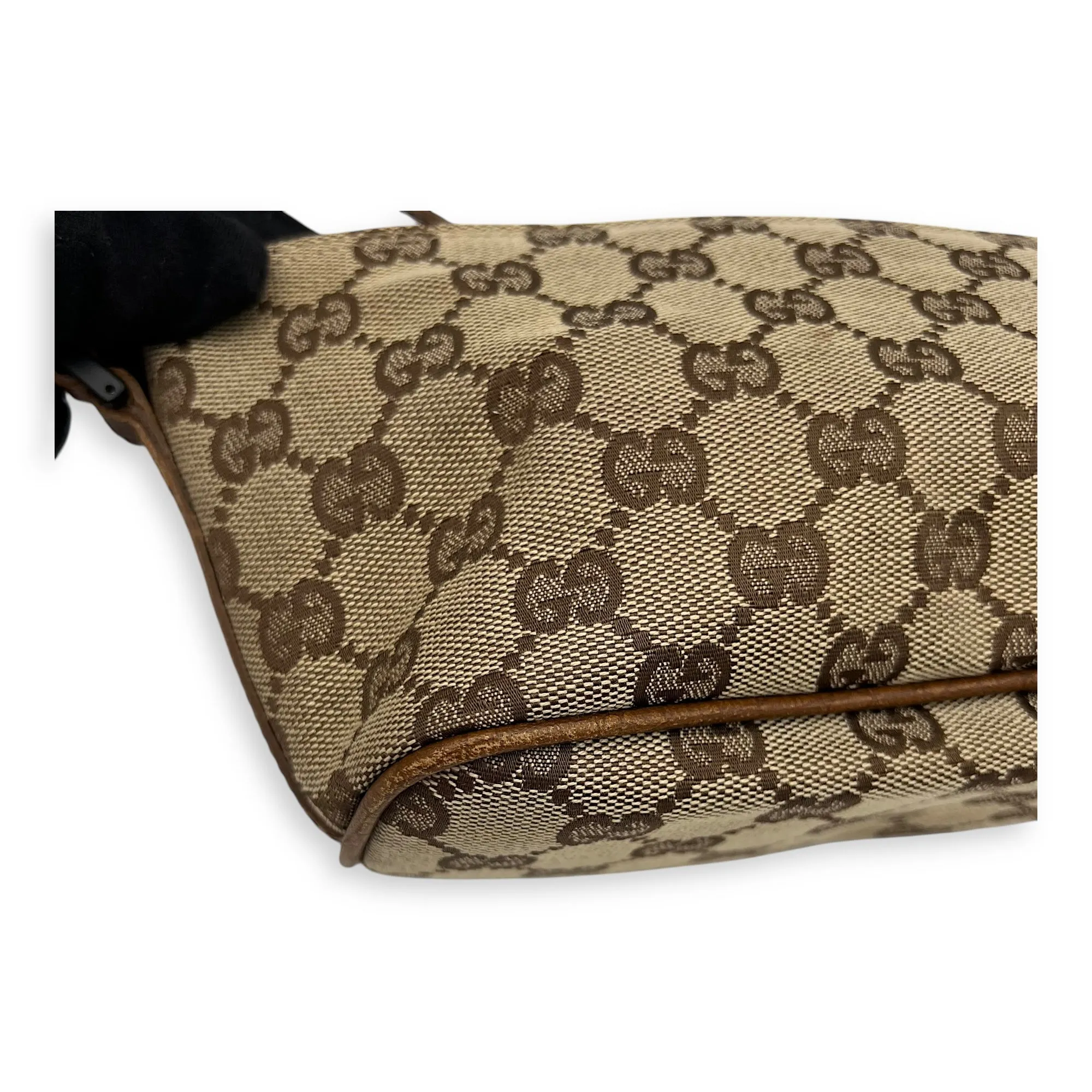 Boat Pochette Top Handle Bag Brown in Canvas, Gold hardware