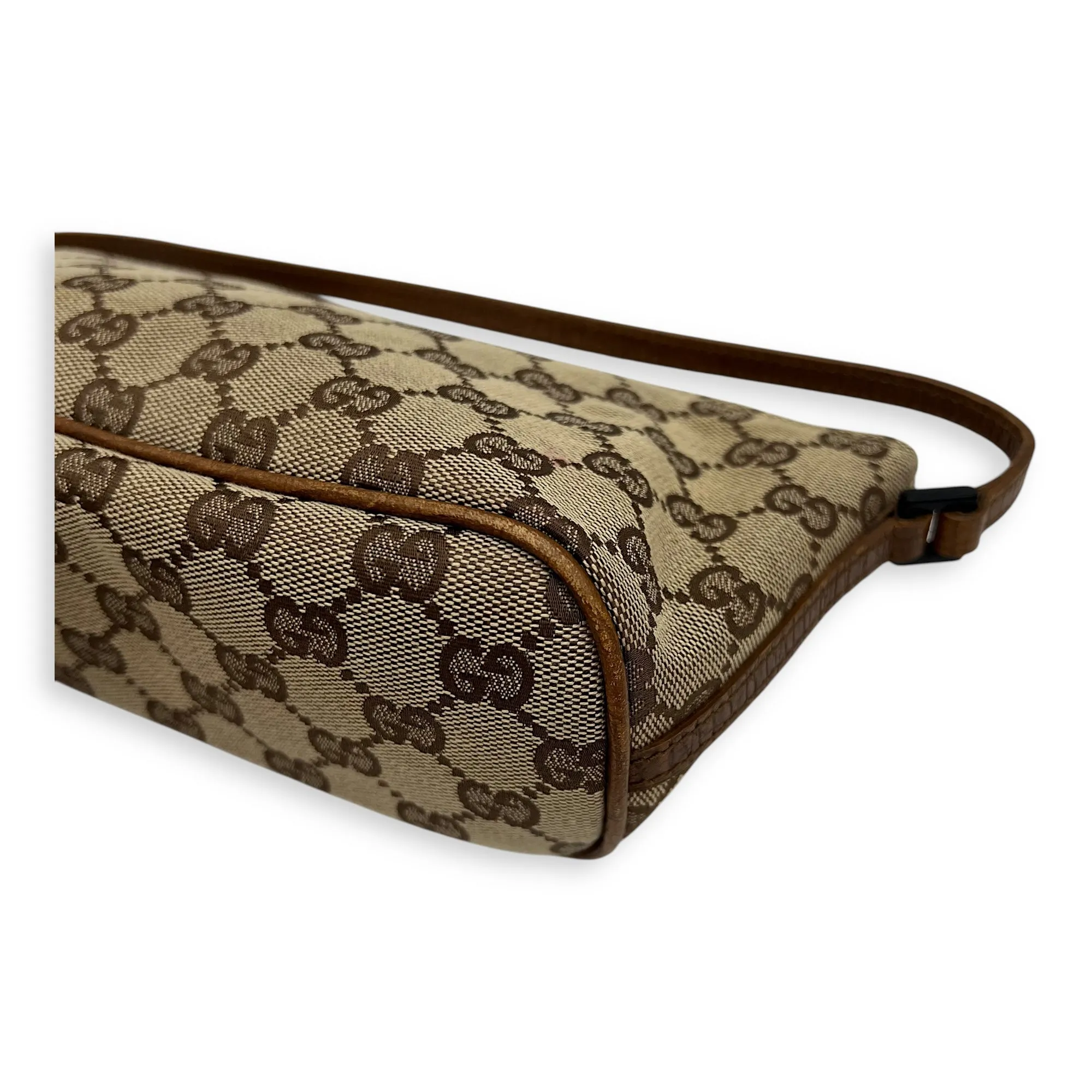 Boat Pochette Top Handle Bag Brown in Canvas, Gold hardware