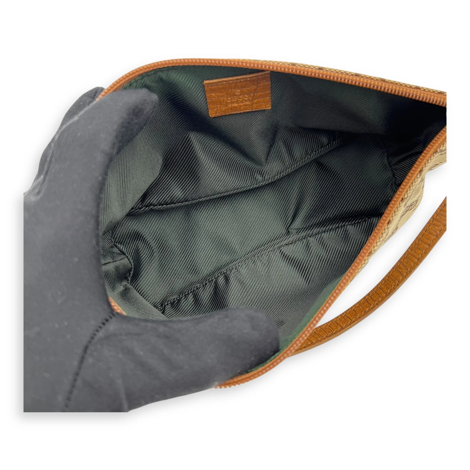 Boat Pochette Top Handle Bag Brown in Canvas, Gold hardware