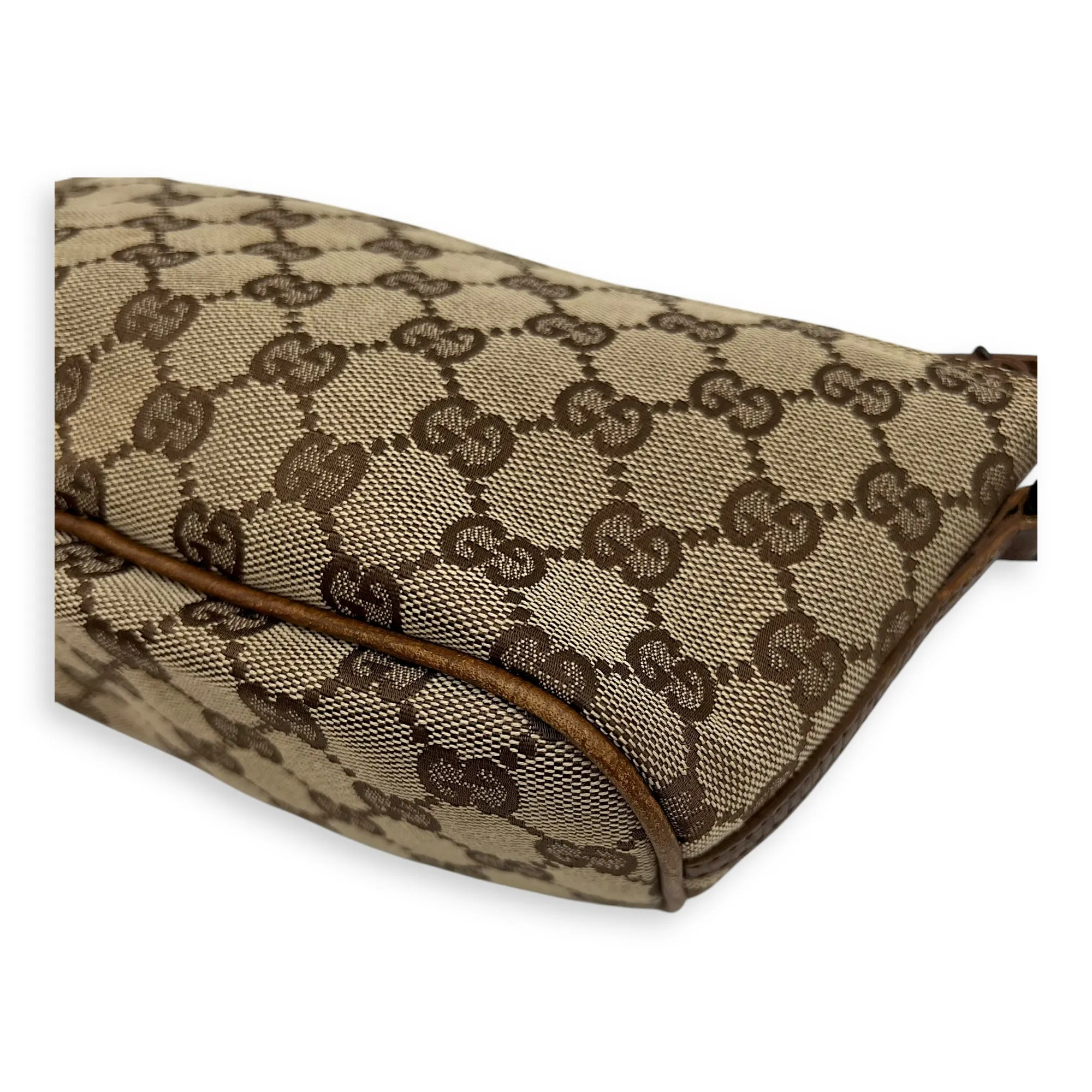 Boat Pochette Top Handle Bag Brown in Canvas, Gold hardware