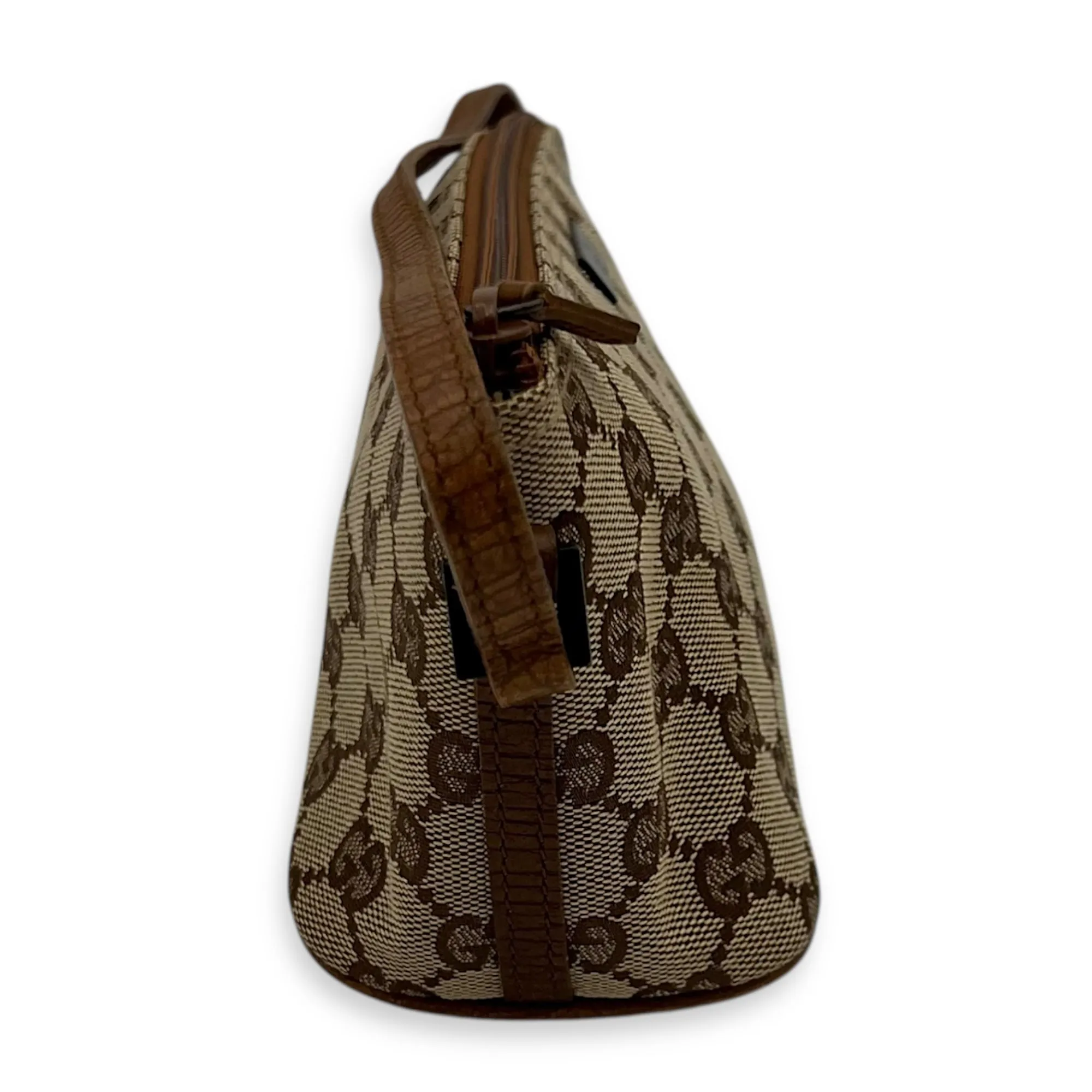 Boat Pochette Top Handle Bag Brown in Canvas, Gold hardware