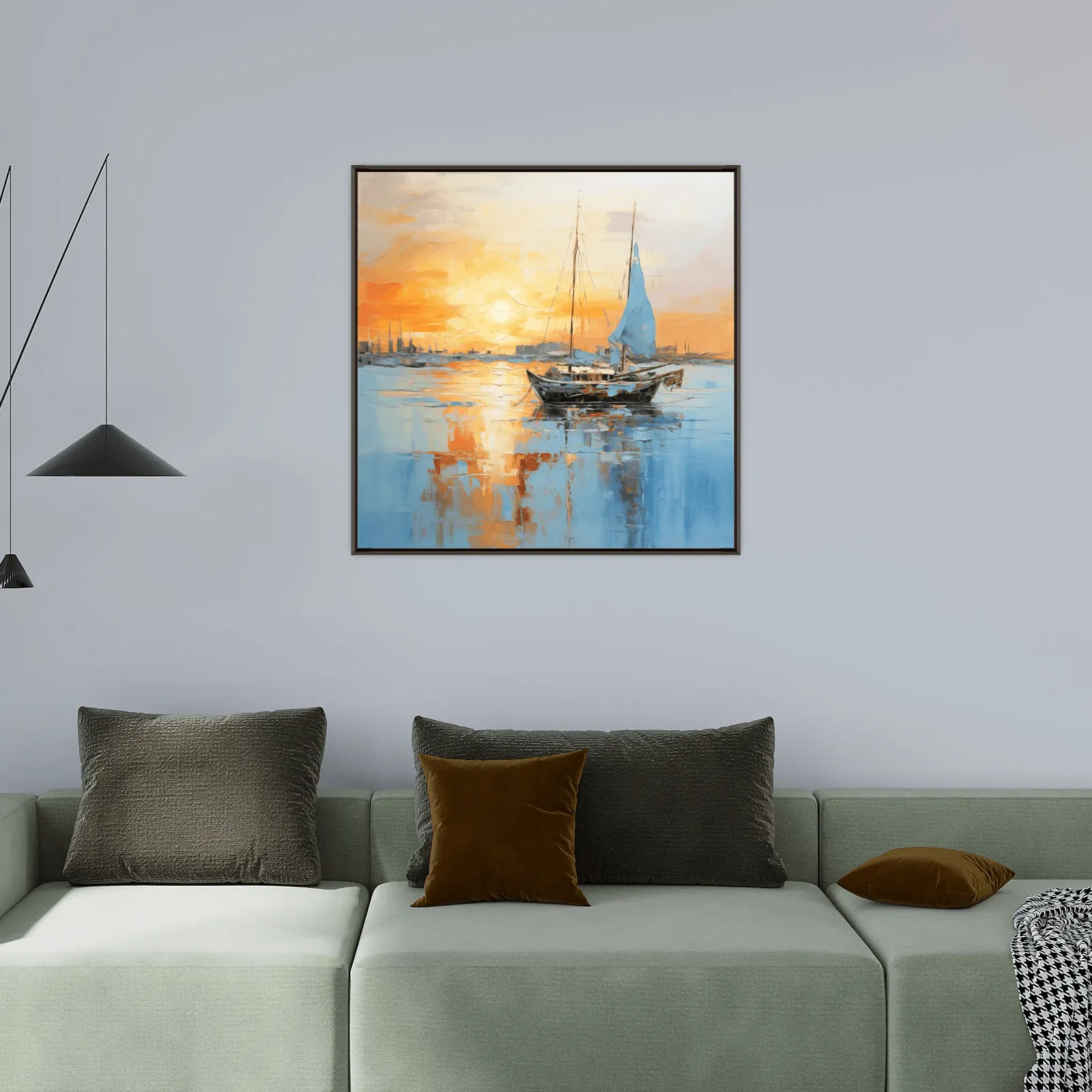 Boat returning home at sunset