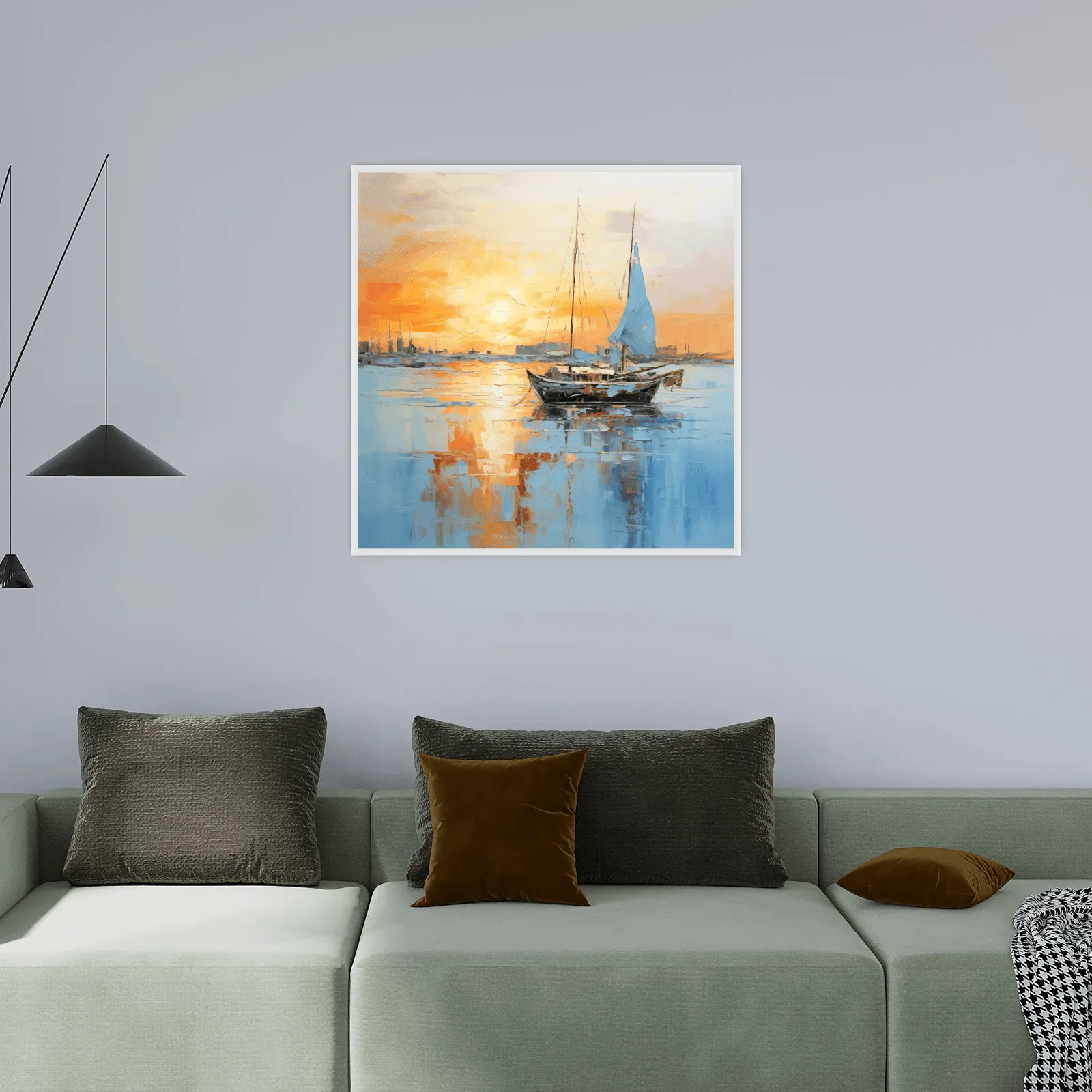 Boat returning home at sunset