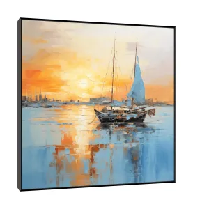 Boat returning home at sunset