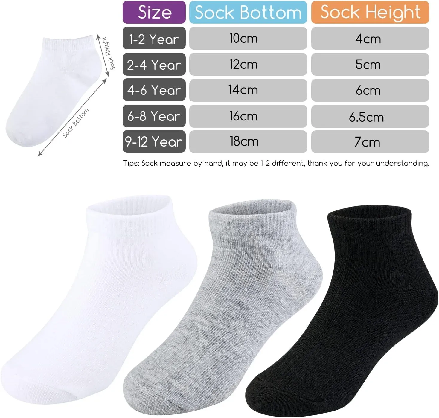 BOOPH 15 Pcs Kids Socks for Boys Girls Half Cushion Low Cut Athletic Ankle Socks