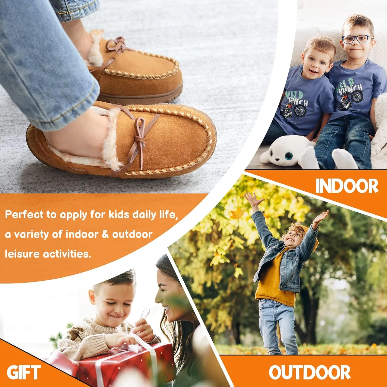 Boys Slippers House Moccasins Slippers for Boys with Memory Foam Nonslip Rubber Sole Indoor Outdoor Shoes for Boys