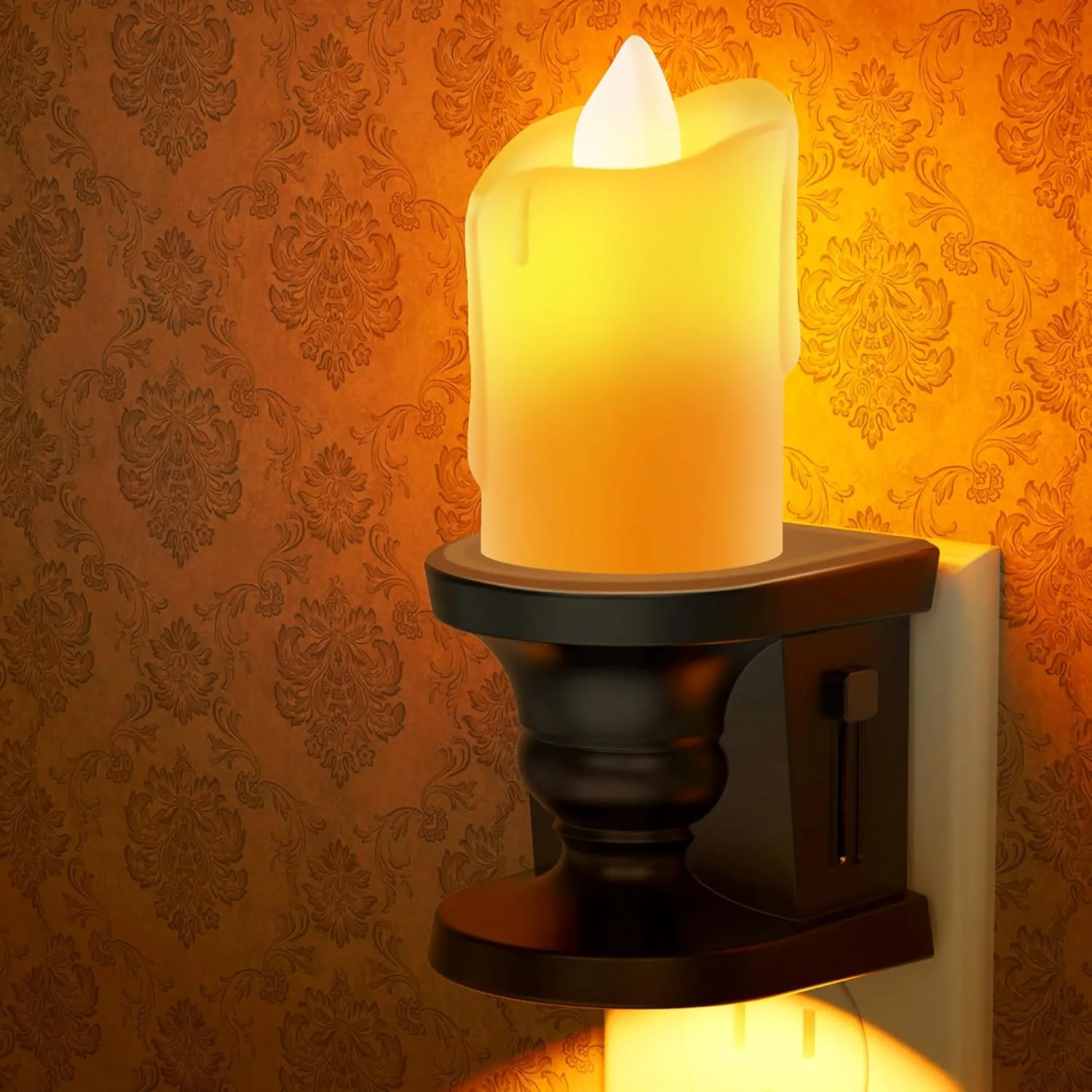 Briignite Flameless Candle Night Light, 2 Pack, Night Lights Plug into Wall, Candle Nightlight with Light Sensor, 0-100LM Dimmable LED Night Light Plug in, 1800K Amber Nightlight for Hallway Bathroom