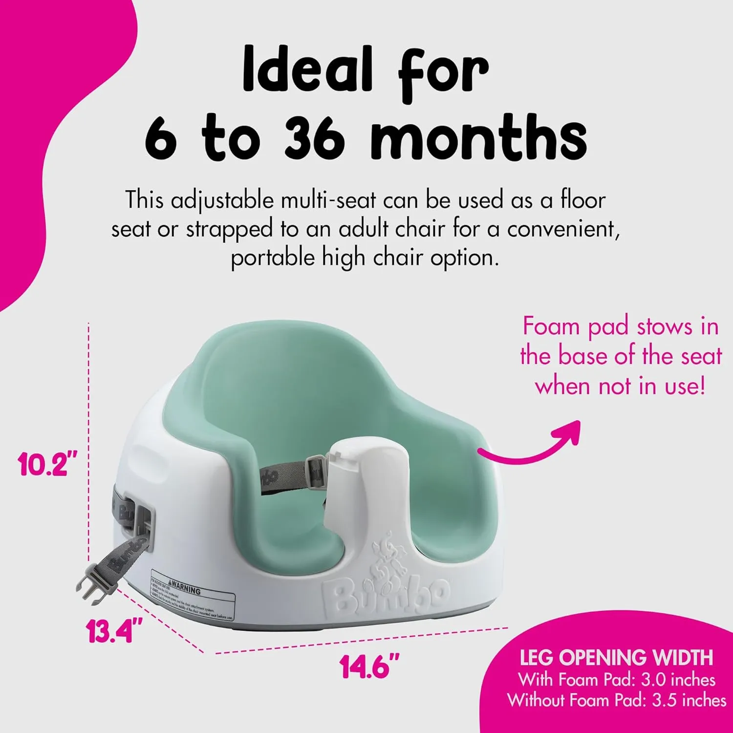 Bumbo 3-in-1 Baby Multi Seat Booster with Feeding Tray, 6-36 Months Old, Hemlock - High Chair and Floor Seat Accessory for Babies, Infants, and Toddlers