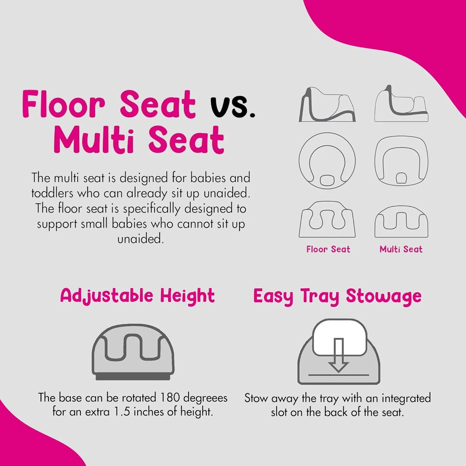 Bumbo 3-in-1 Baby Multi Seat Booster with Feeding Tray, 6-36 Months Old, Hemlock - High Chair and Floor Seat Accessory for Babies, Infants, and Toddlers