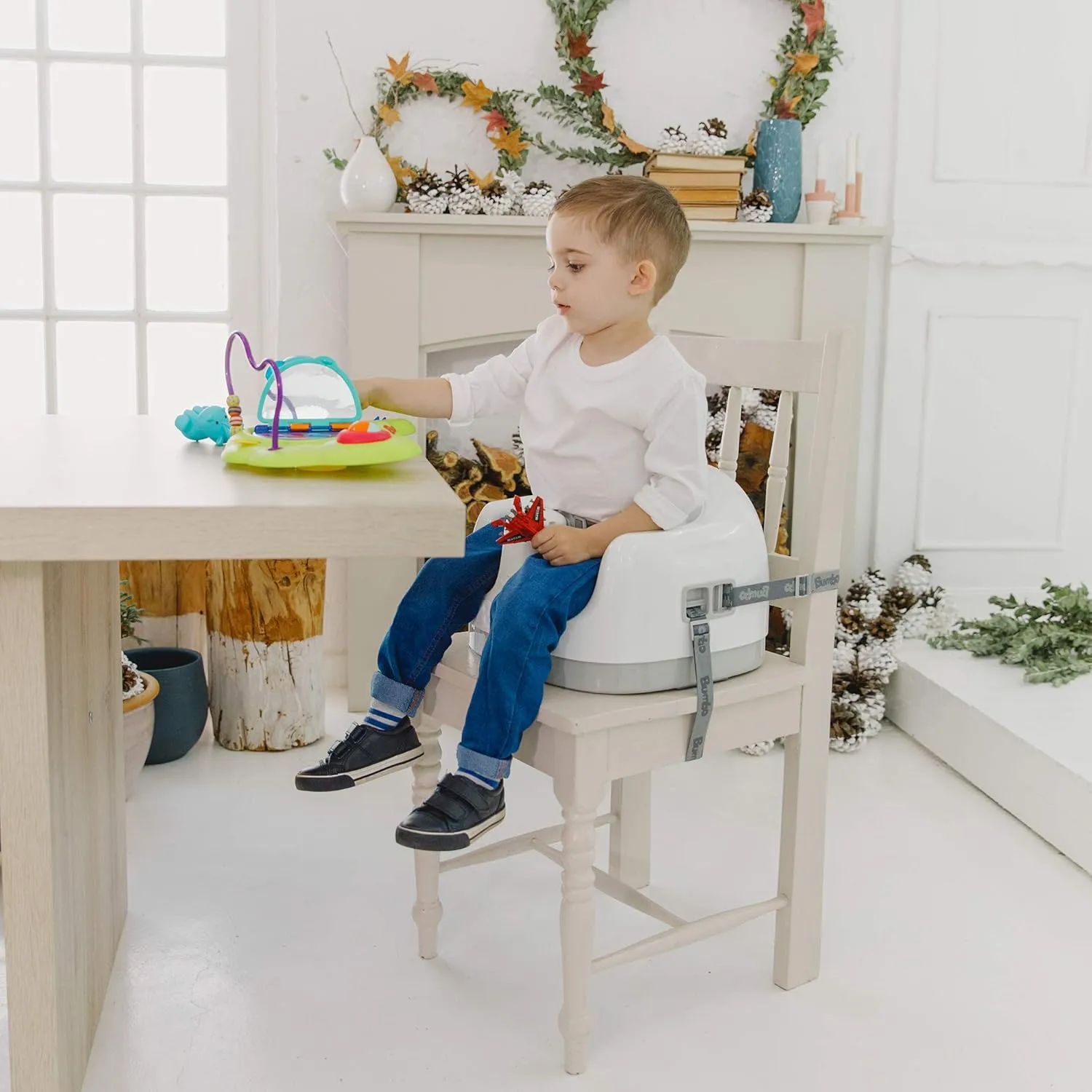 Bumbo 3-in-1 Baby Multi Seat Booster with Feeding Tray, 6-36 Months Old, Hemlock - High Chair and Floor Seat Accessory for Babies, Infants, and Toddlers