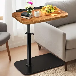C Shaped End Table Adjustable Height,Laptop-Table for Couch、Bed、Reading Nook,C Shaped End for Couch,360°Swivel TV Tray Coffee Table,That Slide Under-Rustic Brown