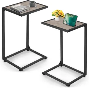 C Shaped End Table Set of 2, Snack Side Table for Sofa, Couch Tables That Slide Under, C Tables for Couch, Small TV Tray Table for Living Room, Bedroom, Light Oak