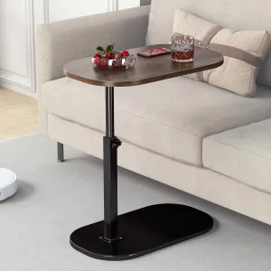 C Shaped Side Table, Adjustable Height C Shaped End Table, 360°Swivel Couch Side Tables That Slide Under, Modern Small Coffee C Table End Table for Sofa/Bed/Bathtub, Rotating Tabletop (Walnut)