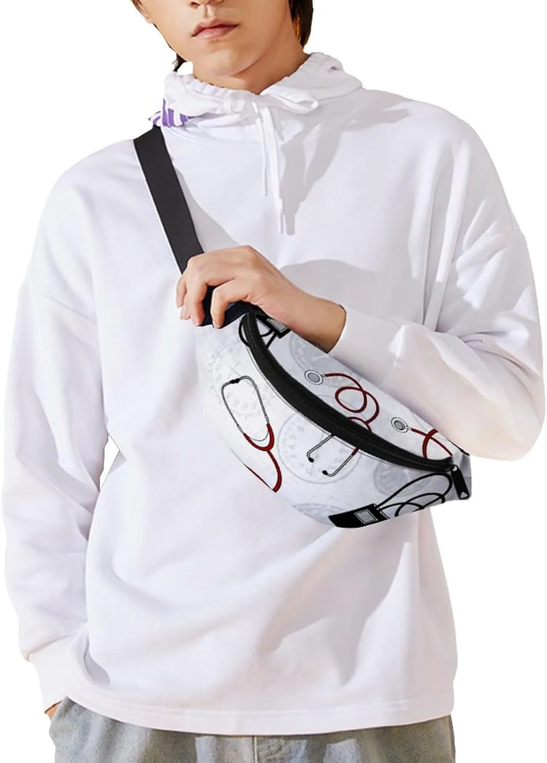 Calling All Nurses Blood Pressure White Crossbody Waist Bag with Large Capacity And Portability