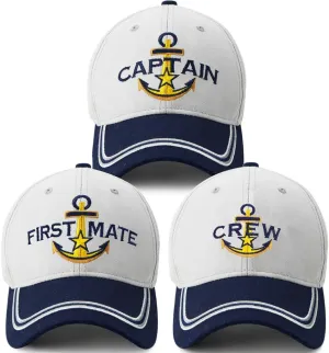 Captain Hat & First Mate | Matching Skipper Boating Baseball Caps | Nautical Marine Sailor Navy Hats