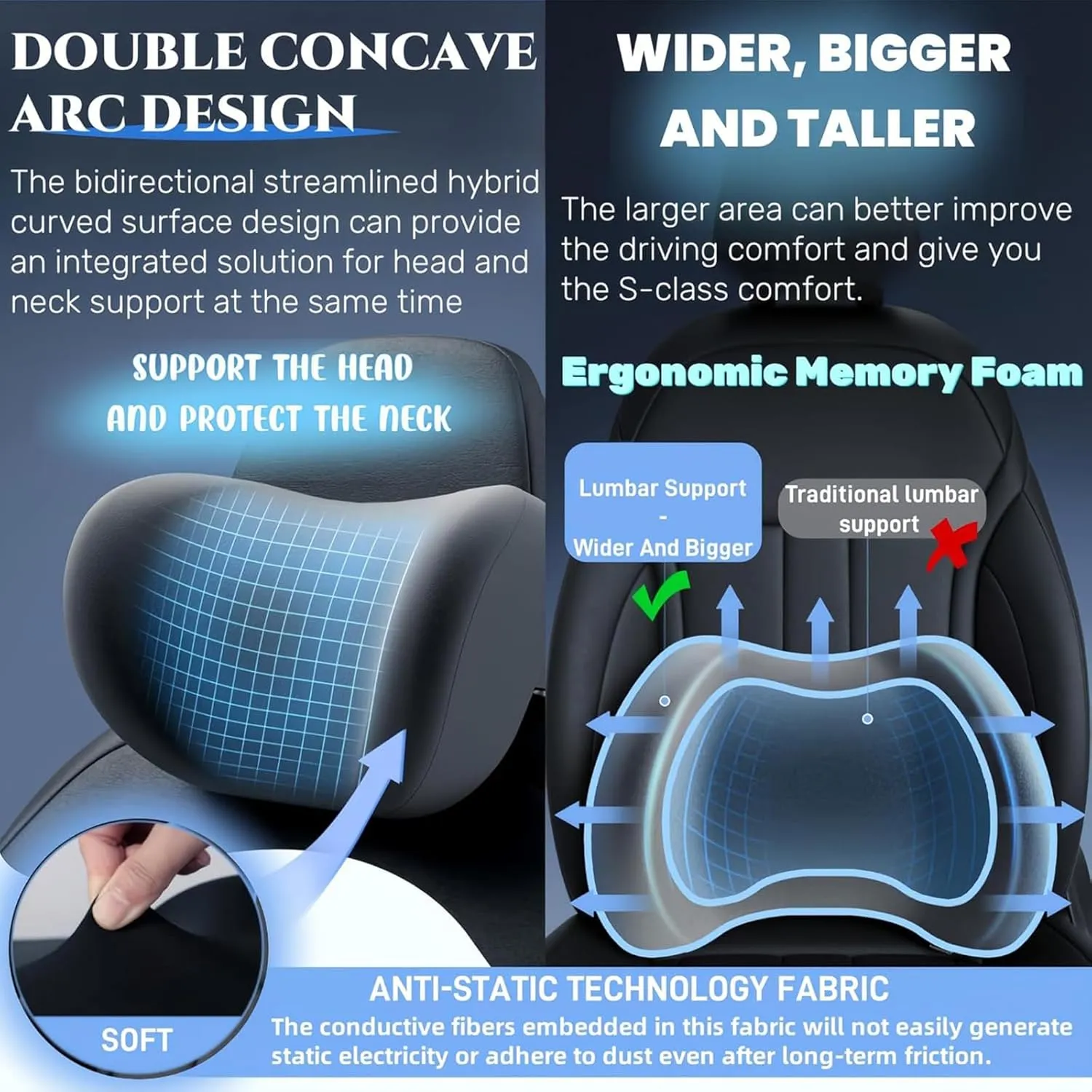 Car Headrest & Lumbar Support Cushion for Dacia Lodgy Duster Ateca Born 2012-2025, Ergonomic Automotive Seat Neck Pillow Lumbar Backrest Pad Neck Back Pain Relief Detachable Washable, Brown