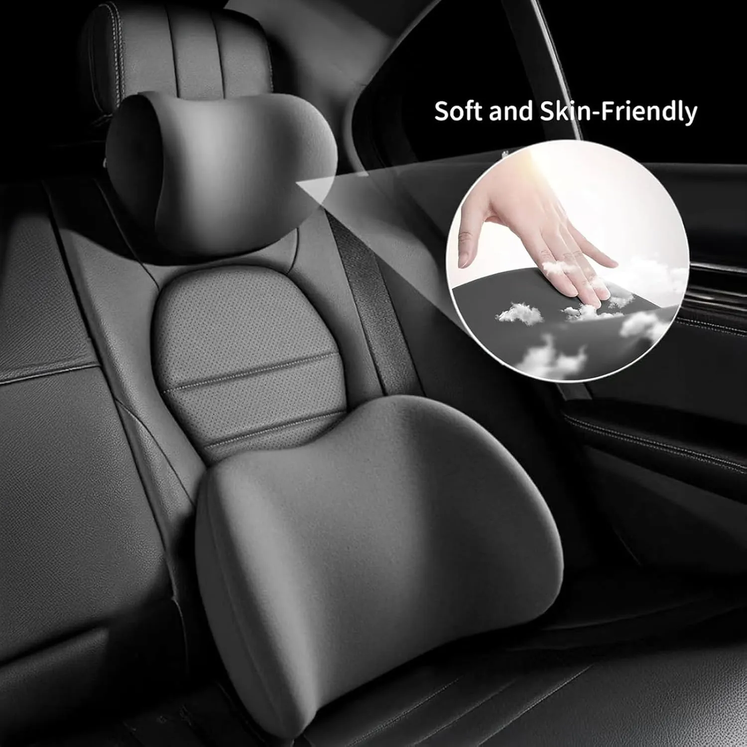 Car Headrest & Lumbar Support Cushion for Dacia Lodgy Duster Ateca Born 2012-2025, Ergonomic Automotive Seat Neck Pillow Lumbar Backrest Pad Neck Back Pain Relief Detachable Washable, Brown