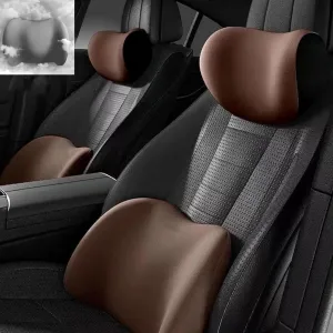 Car Headrest & Lumbar Support Cushion for Dacia Lodgy Duster Ateca Born 2012-2025, Ergonomic Automotive Seat Neck Pillow Lumbar Backrest Pad Neck Back Pain Relief Detachable Washable, Brown