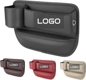Car Leather Cup Holder Gap Bag, Custom Seat Gap Storage Box with Logo/Text, Adjustable Car Seat Storage Box, Leather Car Seat Gap Organizer, for Glasses Phones Keys and Cards(Driver Side, Black)