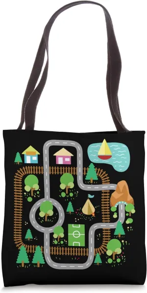 Car Race Train Tracks Boat Road Map City Suburbs Playmat Tote Bag