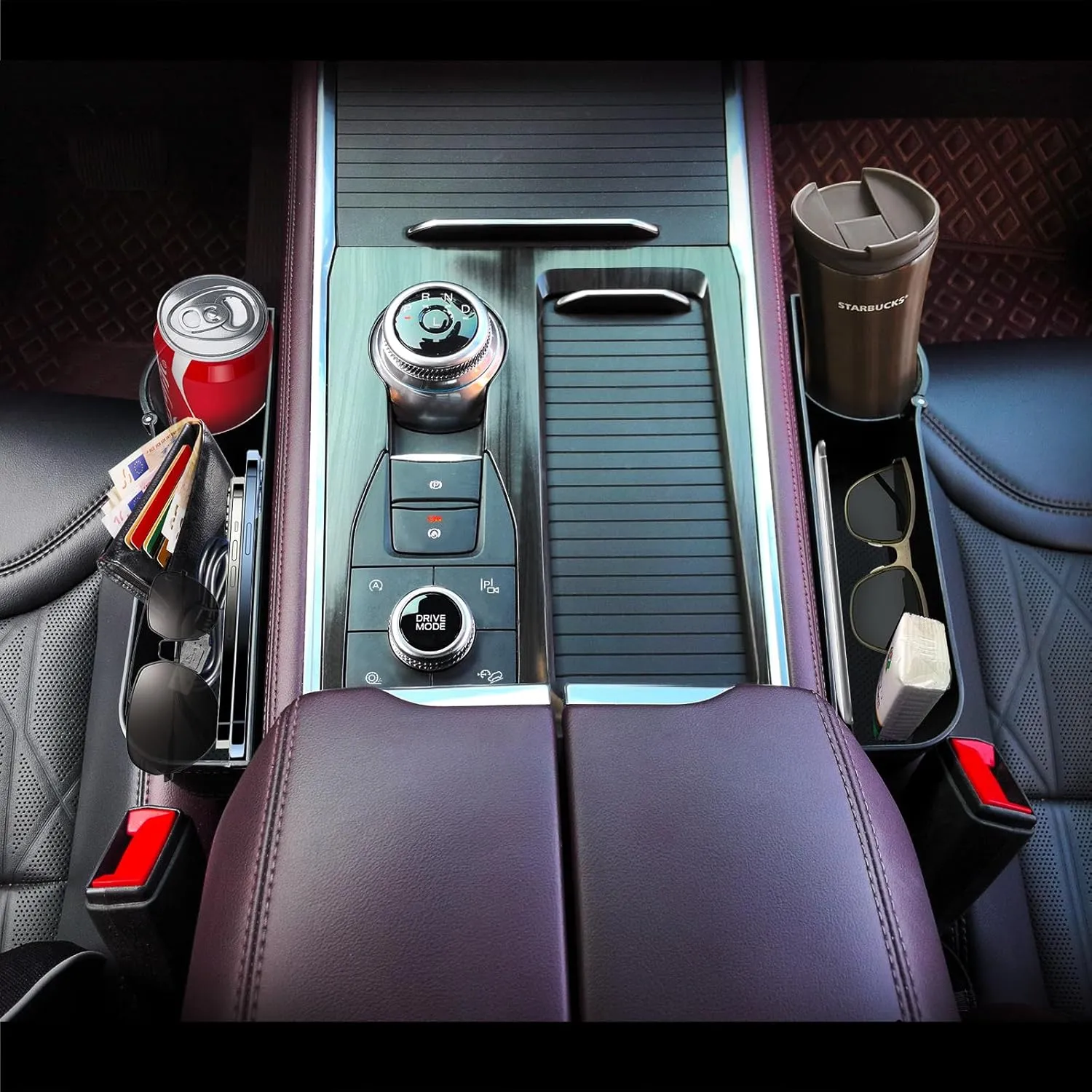 Car seat gap filler organizer,multifunctional car seat organizer,Adjustable Cup Holder car console side storage box Holders phone, sunglasses,car accessories (Black style 3)