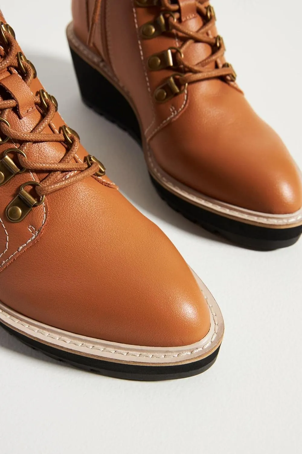 Cecelia New York Geraldine Saddle Leather Lace Up Fur Ankle Welt Detail Boots