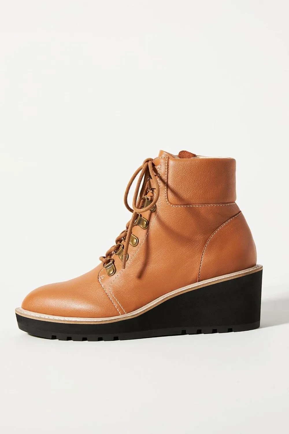 Cecelia New York Geraldine Saddle Leather Lace Up Fur Ankle Welt Detail Boots