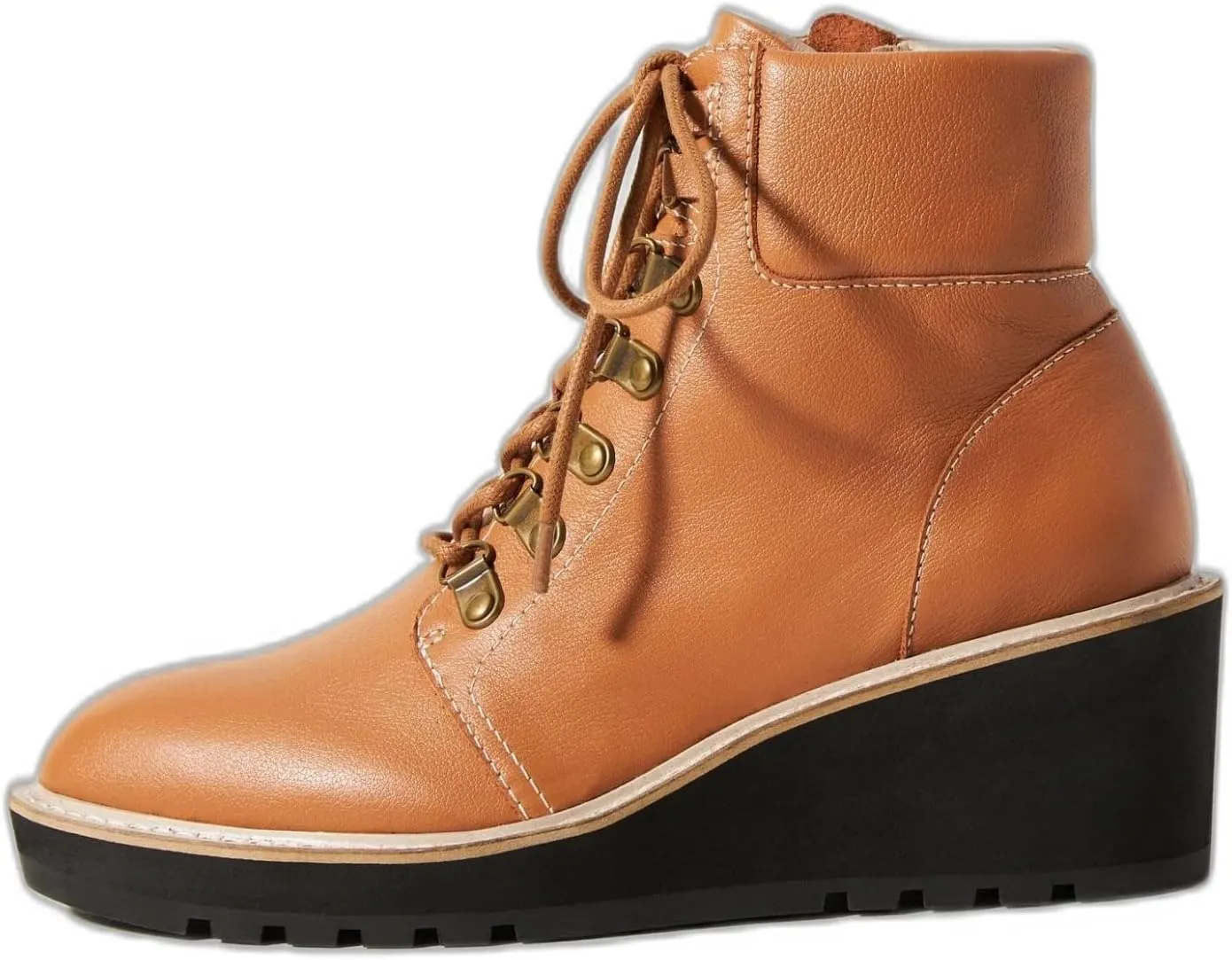 Cecelia New York Geraldine Saddle Leather Lace Up Fur Ankle Welt Detail Boots